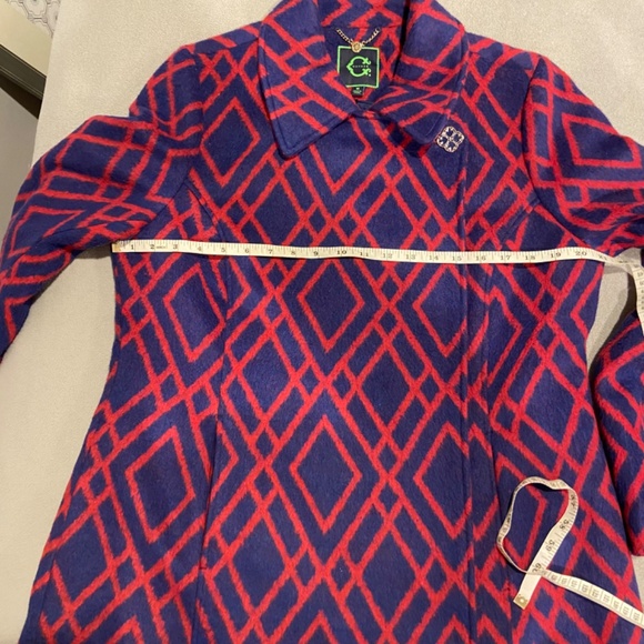 C Wonder A-Line Flare Coat – Blue and Red Diamond Pattern, Size Medium - Picture 7 of 12